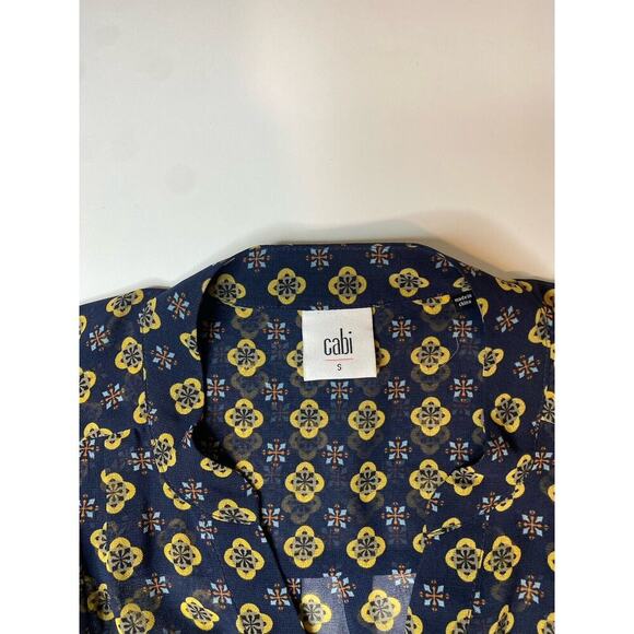 CAbi Women’s Size Small 3772 Mosaic V Neck Long Sleeve Blouse Sheer Navy Blue - Picture 2 of 5